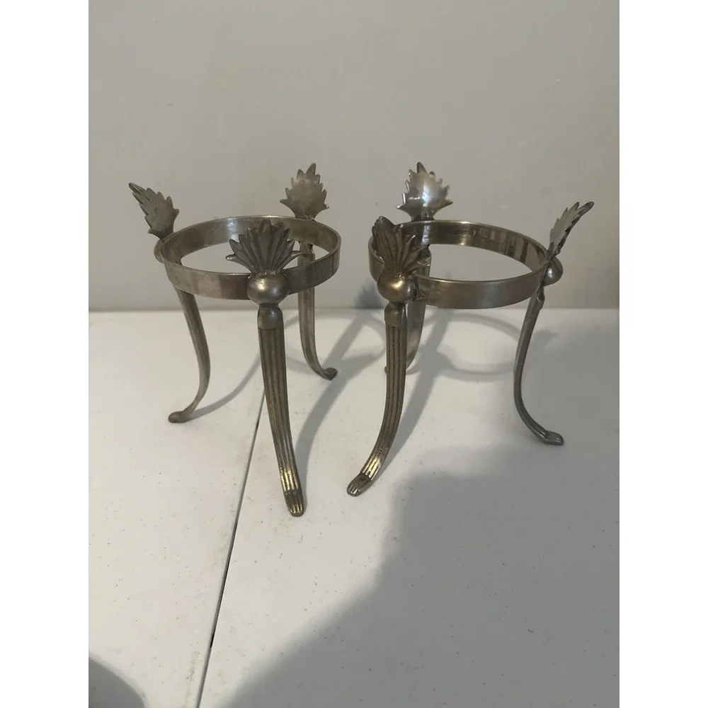 Vintage Pair Ornate BOHO Metal Display stands For Spheres, Bowls Or Candles.